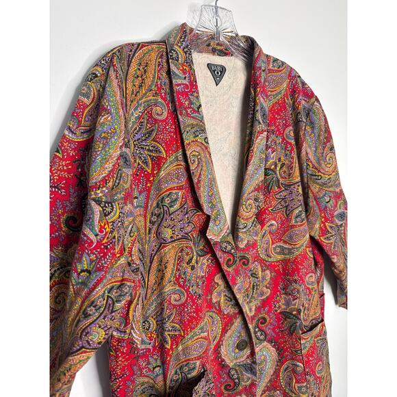 Vintage 80’s Baby O Paris Red Paisley Tapestry Blazer Coat Boho Chic medium - Picture 9 of 13